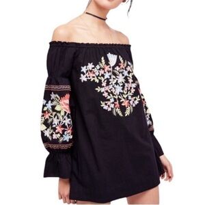 Free People Fleur Du Jour Floral Embroidered Off The Shoulder Mini‎ Dress